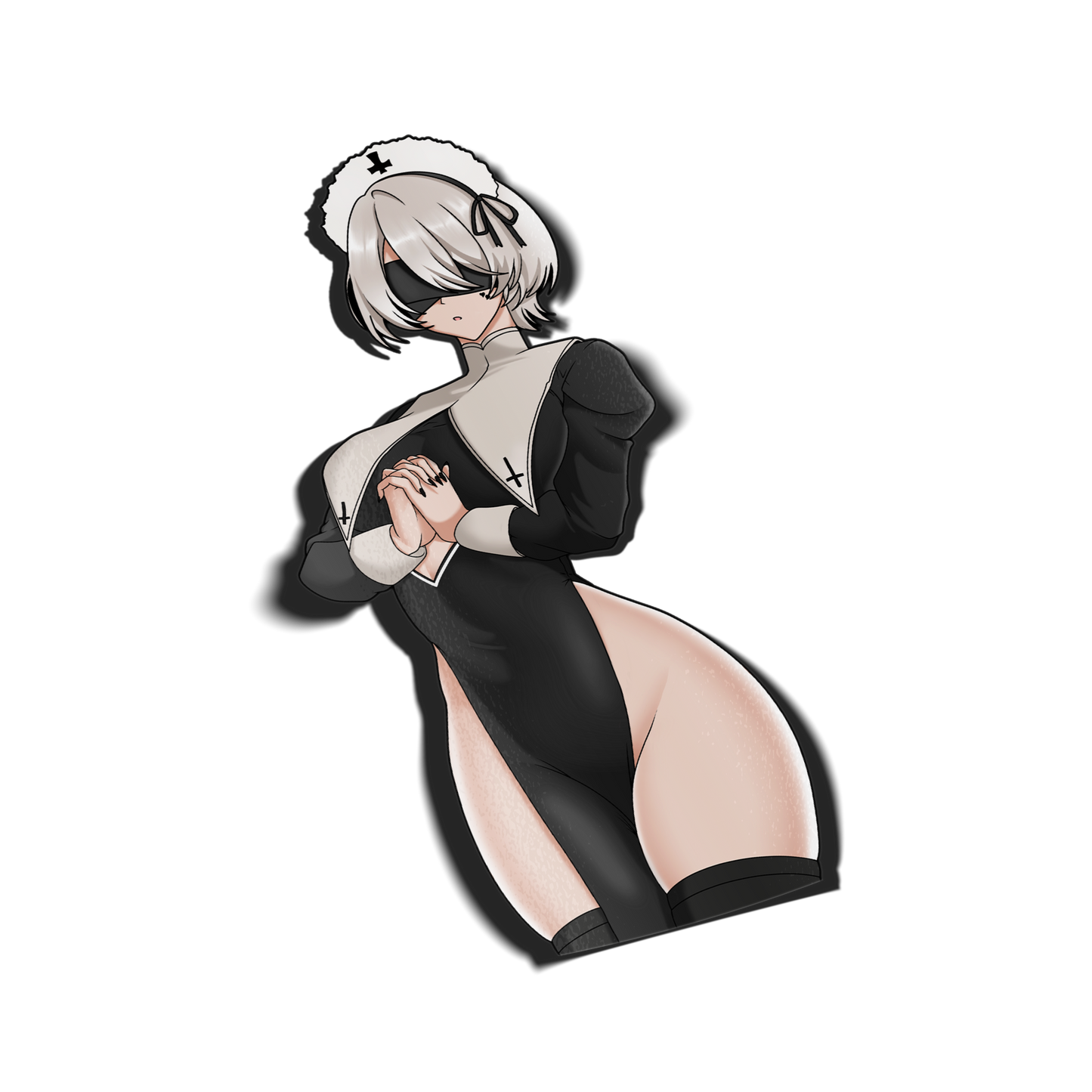 anime sticker of 2B from nier automata in a nun outfit, transparent