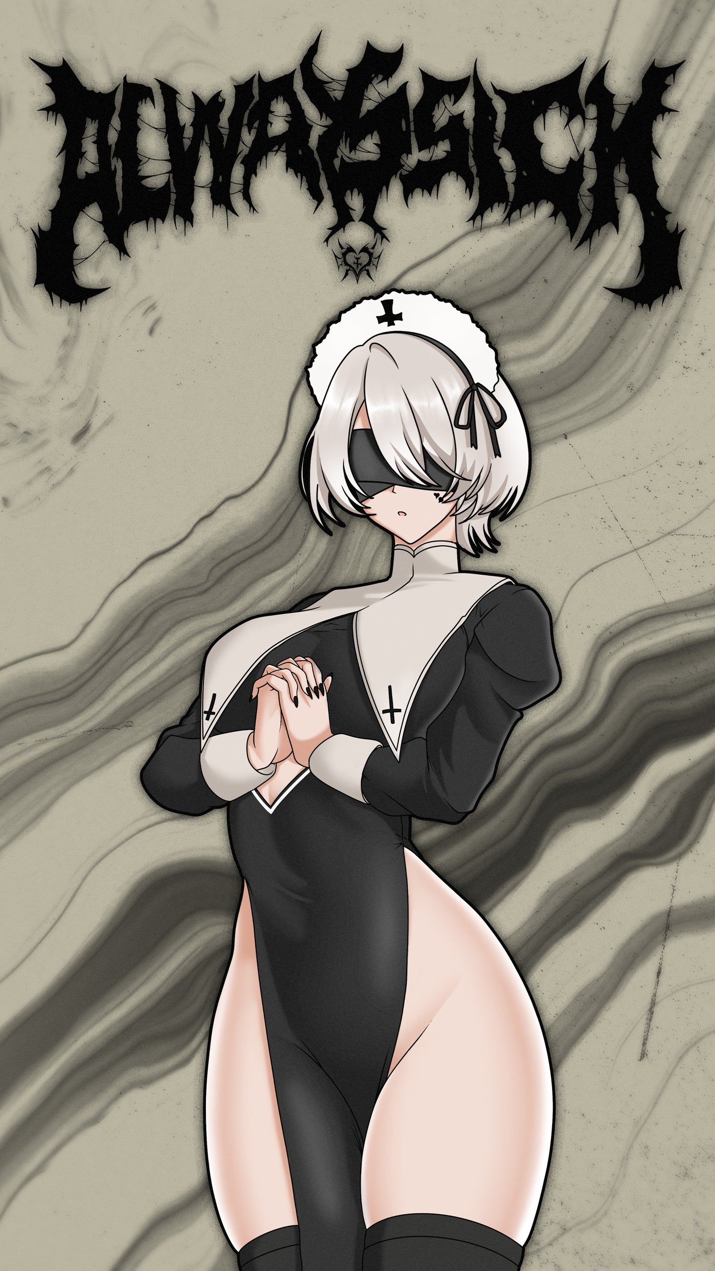 anime wallpaper of 2B from nier automata in a nun outfit
