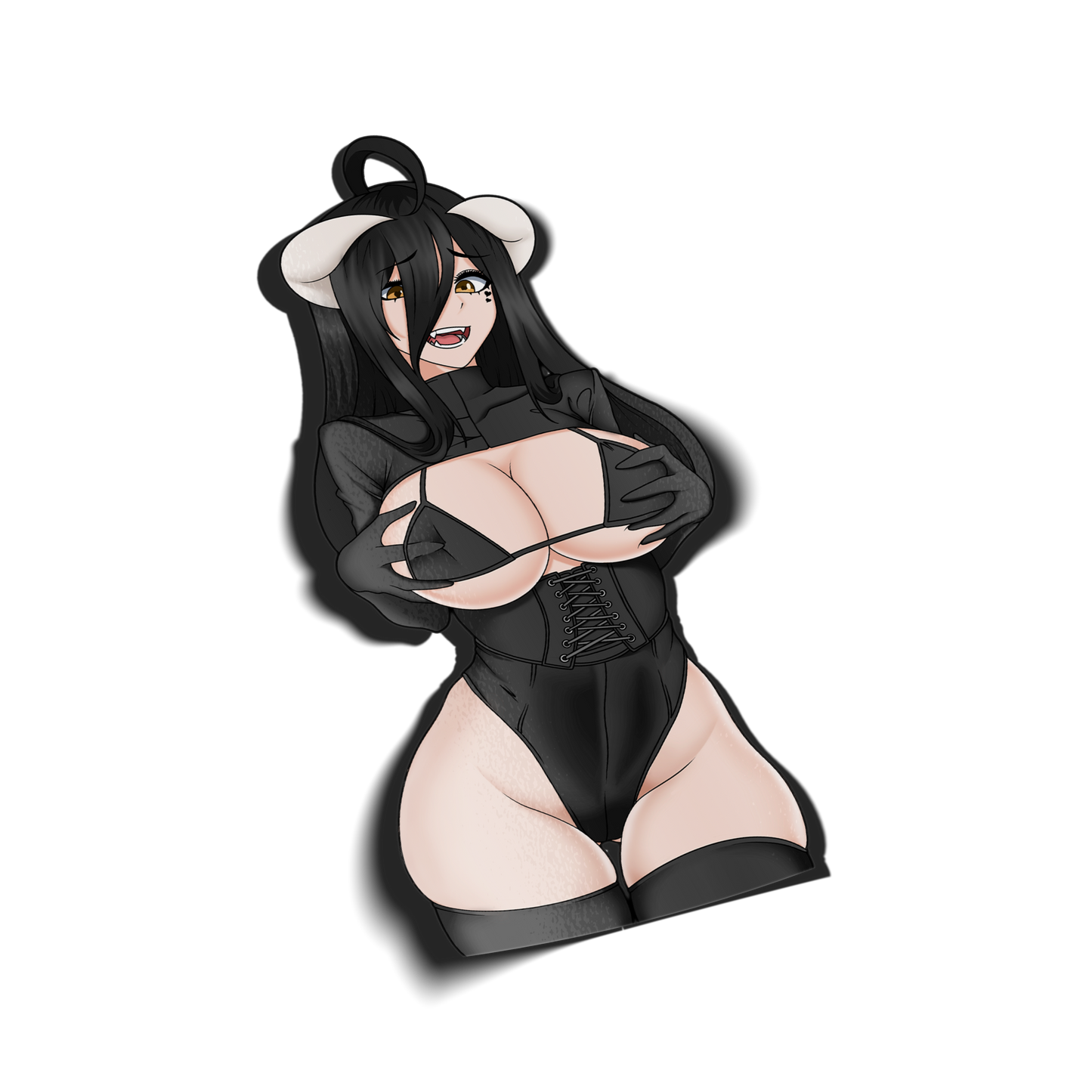 anime sticker of albedo from overlord in a goth outfit, transparent