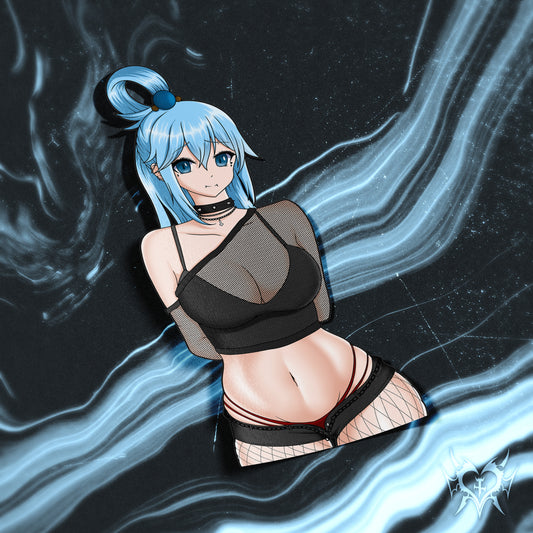anime sticker of aqua from konosuba in a goth outfit