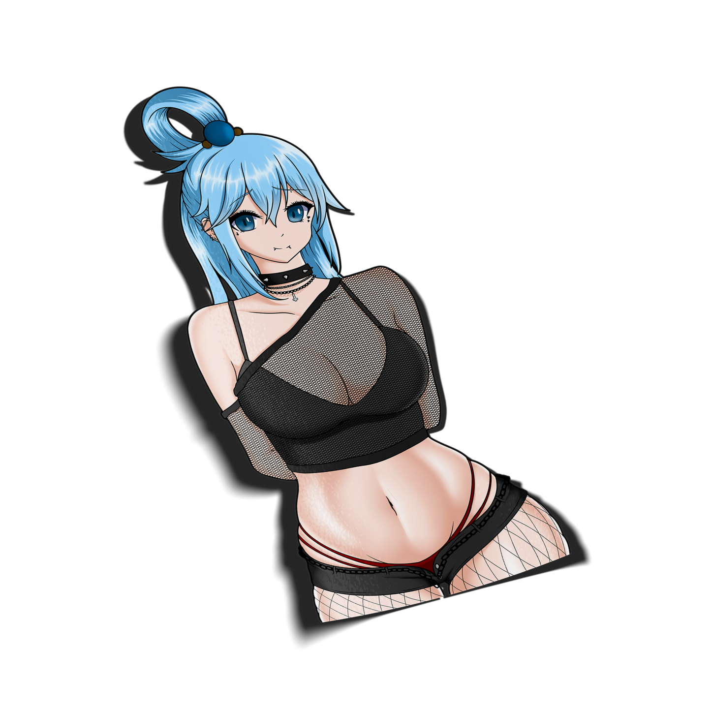 anime sticker of aqua from konosuba in a goth outfit, transparent