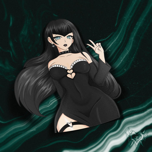 anime sticker of hailey rose in a goth dress