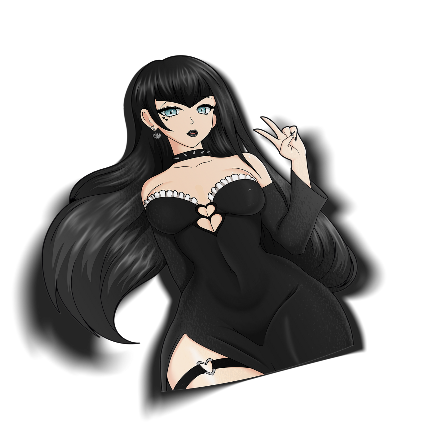 anime sticker of hailey rose in a goth dress, transparent