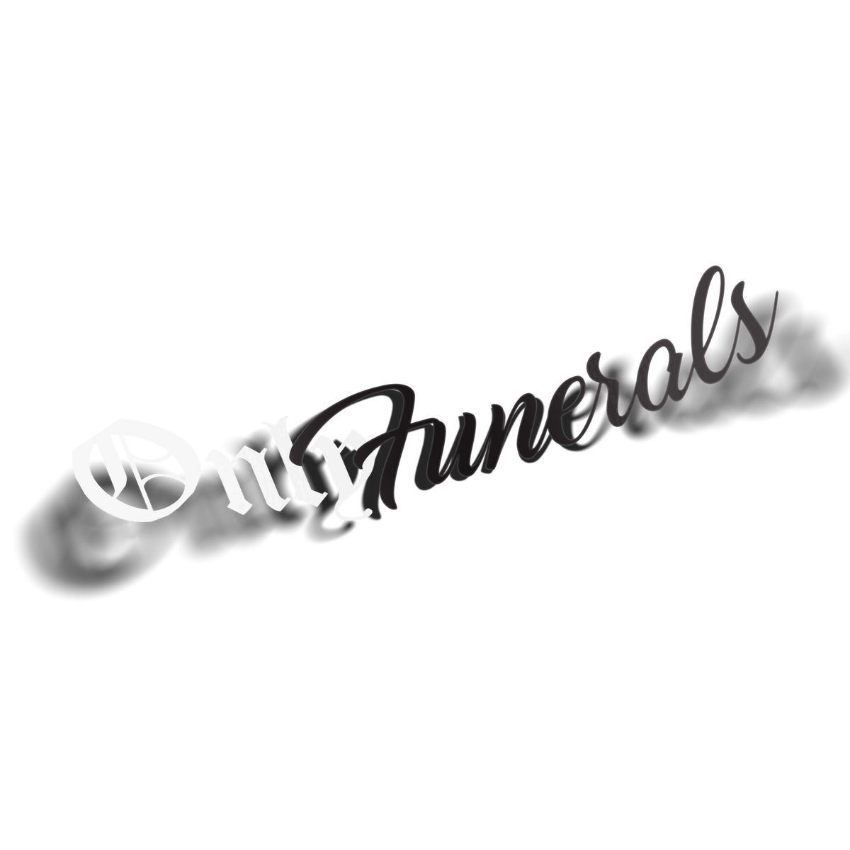 OnlyFunerals vinyl decal in just black, gothic blackletter and cursive script wordmark on transparent background, parody of OnlyFans logo, Hailey Rose x Always Sick collab.