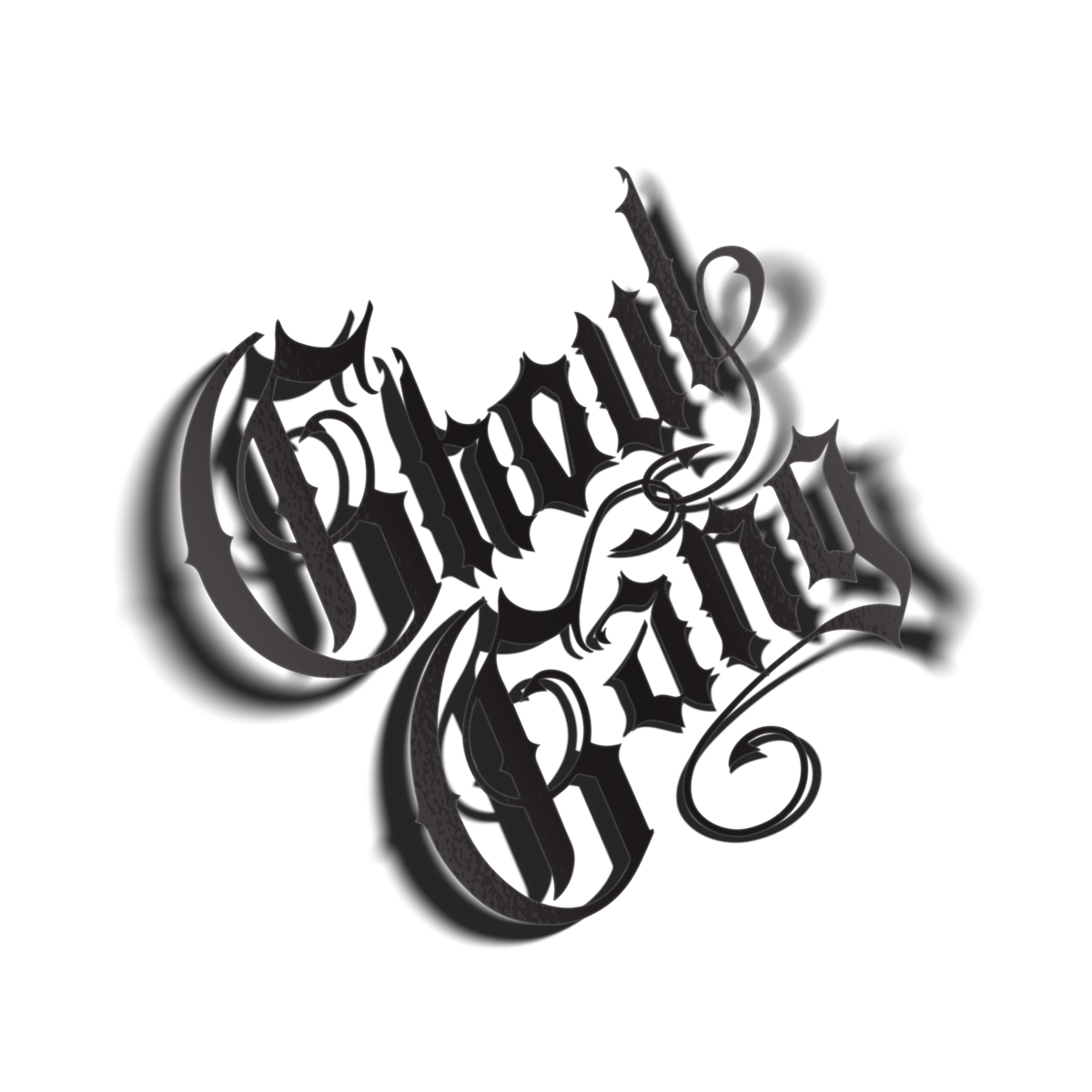 Fancy Ghoul Gang vinyl decal in just black, ornate calligraphy wordmark with flourish accents on transparent background, Hailey Rose x Always Sick collab.