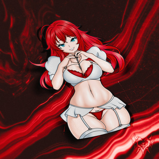 anime sticker of rias gremory from highschool dxd in white and red lingerie