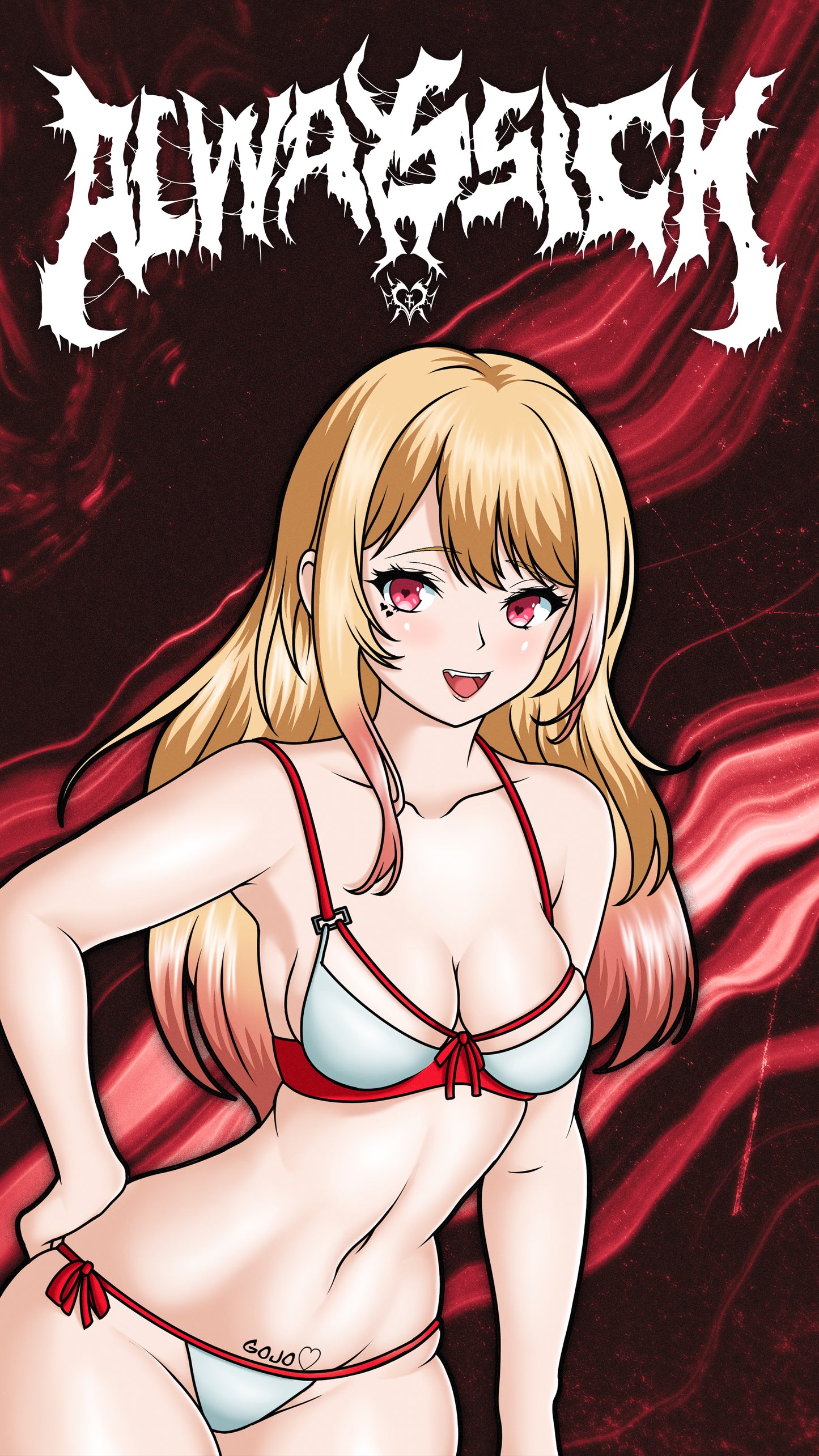 anime sticker of marin kitagawa from dress up darling in a white and red bikini, phone wallpaper