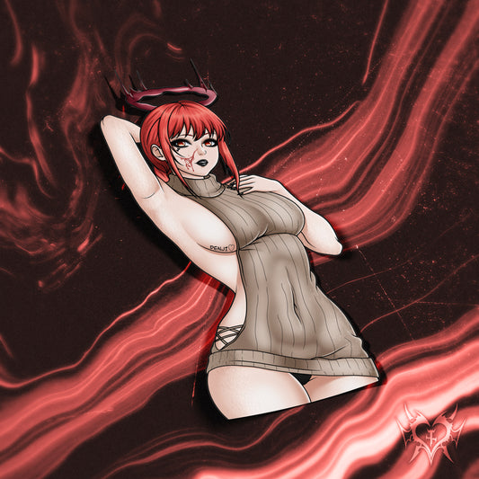 anime sticker of makima from chainsaw man in a skin tights turtle neck dress