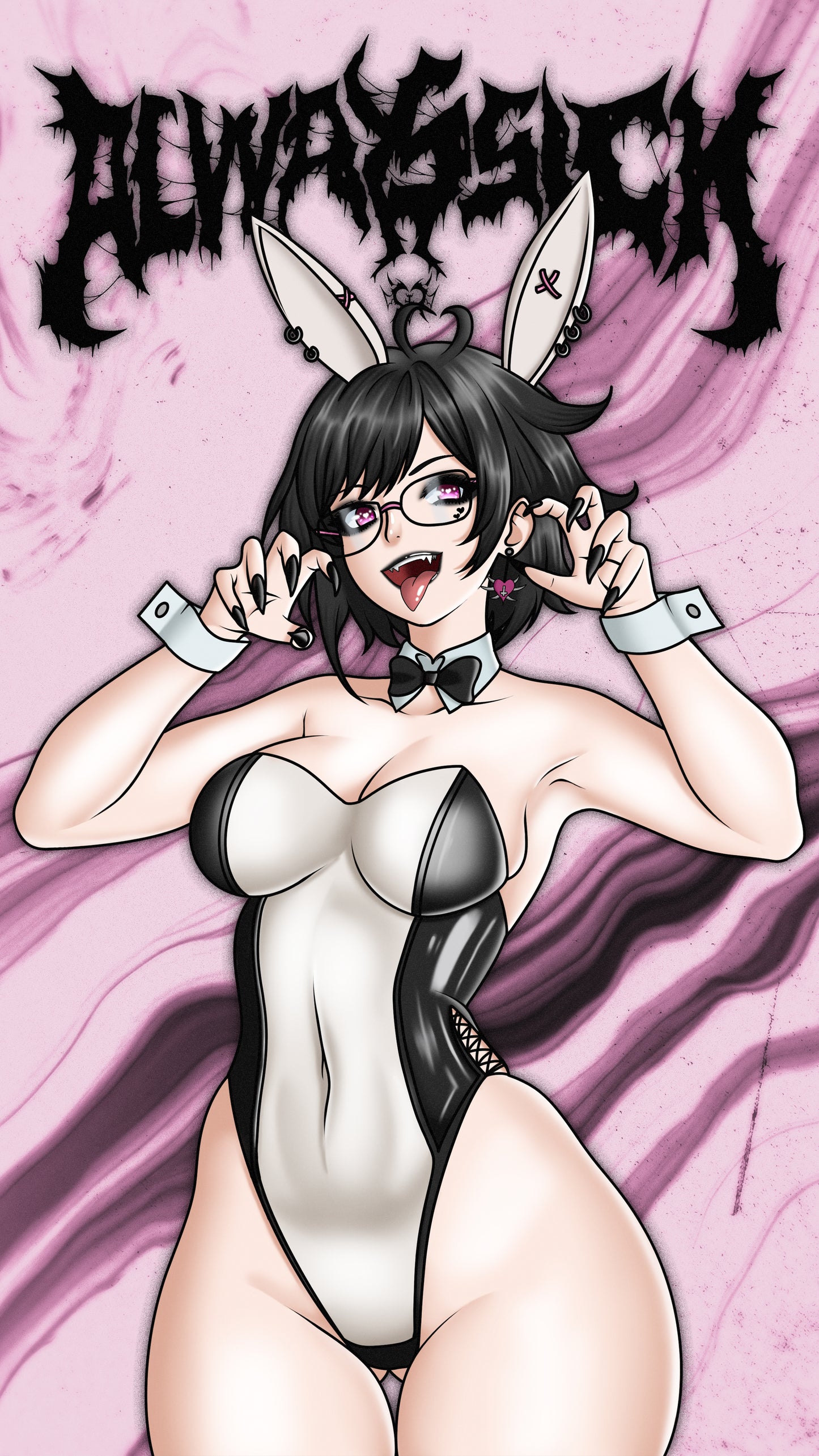 anime sticker of original character noushi from always sick in a bunny girl playboy outfit, phone wallpaper
