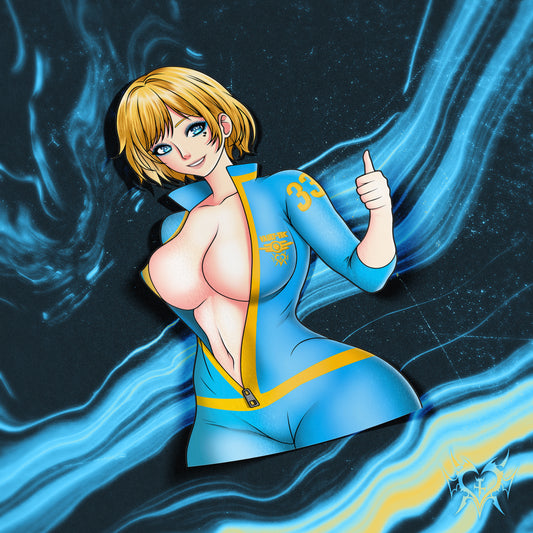 anime sticker of vault girl from fallout