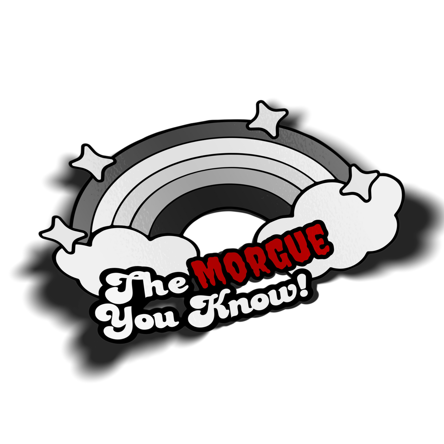 red Logo with rainbow, stars, and text 'The Morgue You Know!' from Hailey Rose on TikTok, transparent