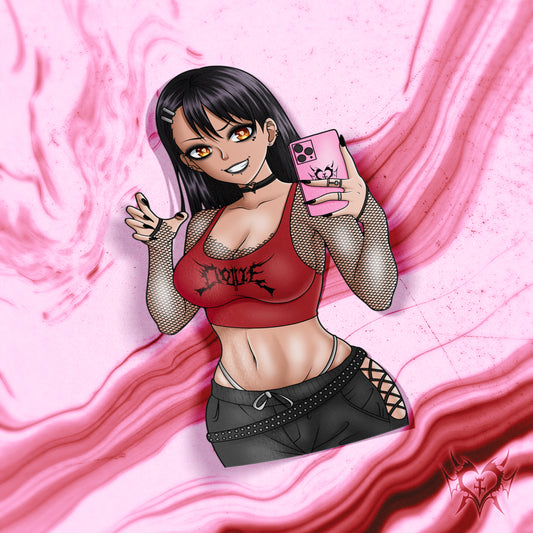 anime sticker of nagatoro from dont toy with me miss nagatoro in a goth outfit croptop