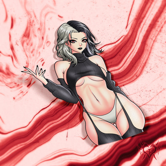 anime sticker of rosanna from nikke in sexy black virgin killer sweater