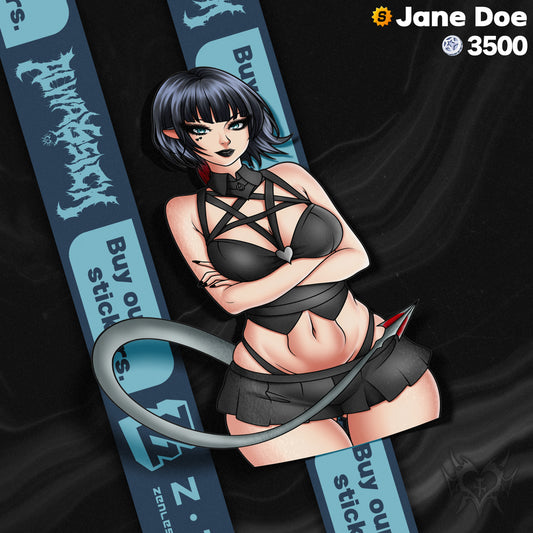 goth anime sticker of rat girl jane doe from zenless zone zero in black top and skirt