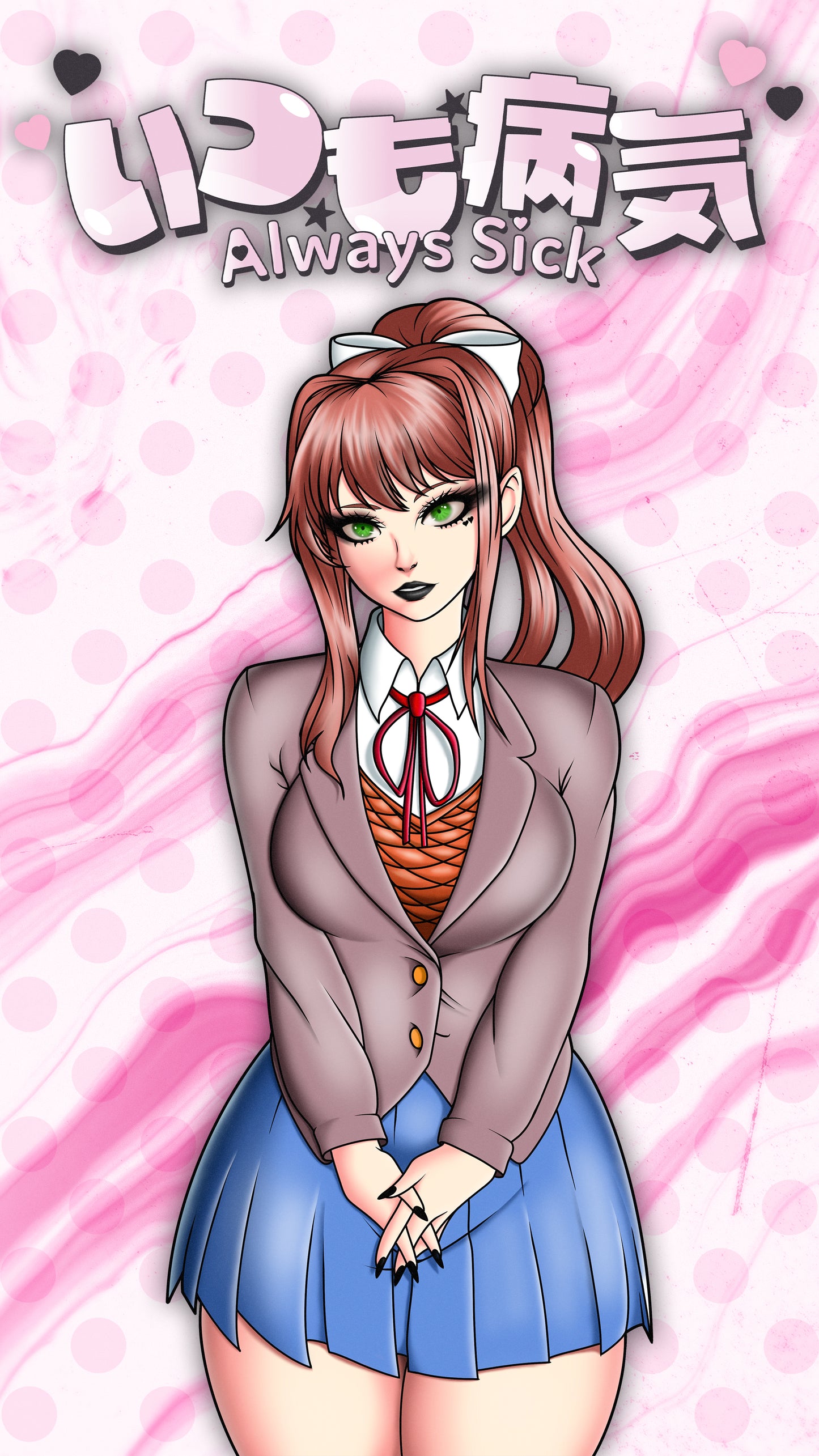 anime sticker of monika from doki doki literature club, phone wallpaper