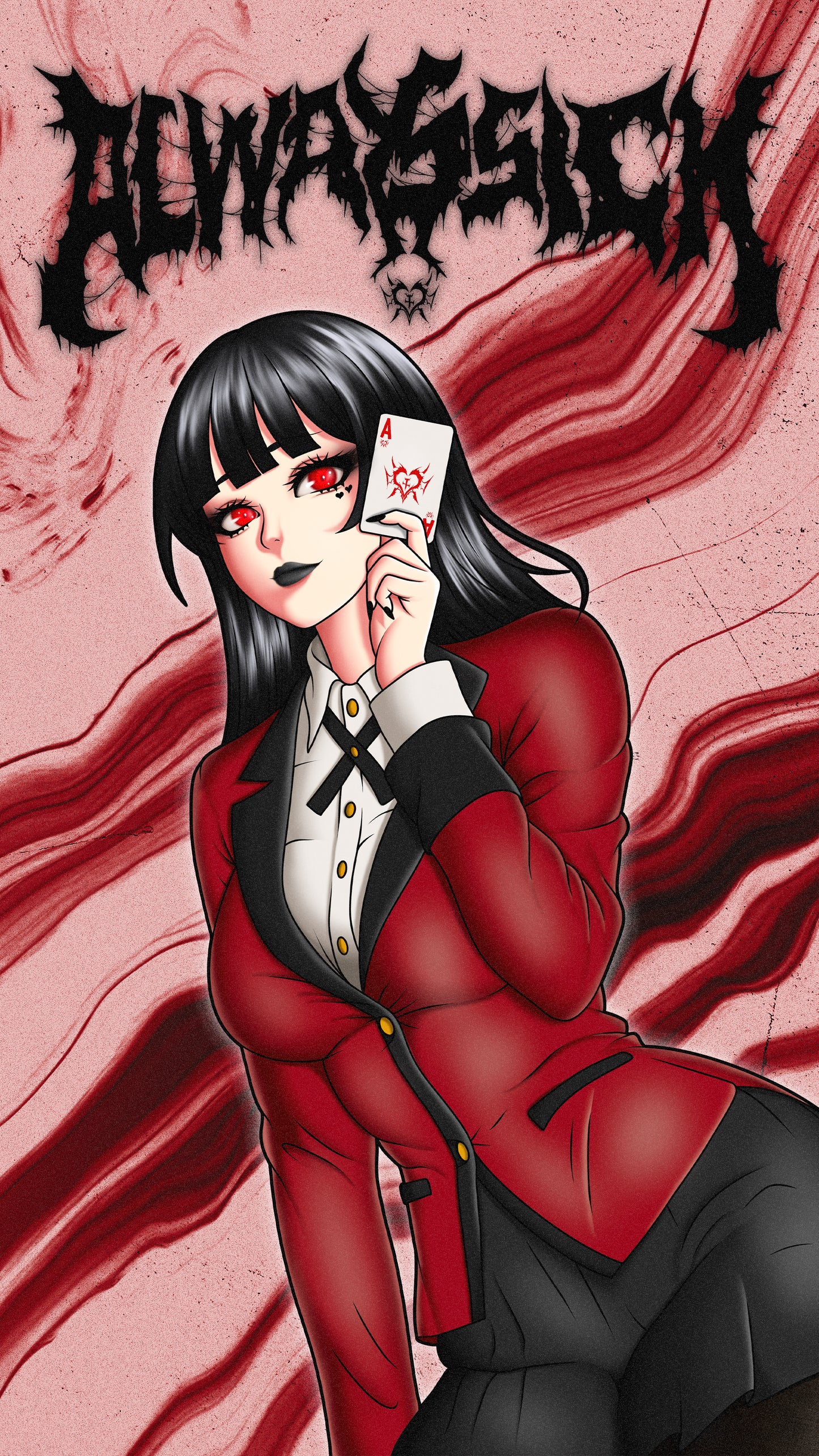 anime sticker of yumeko from kakegurui, phone wallpaper