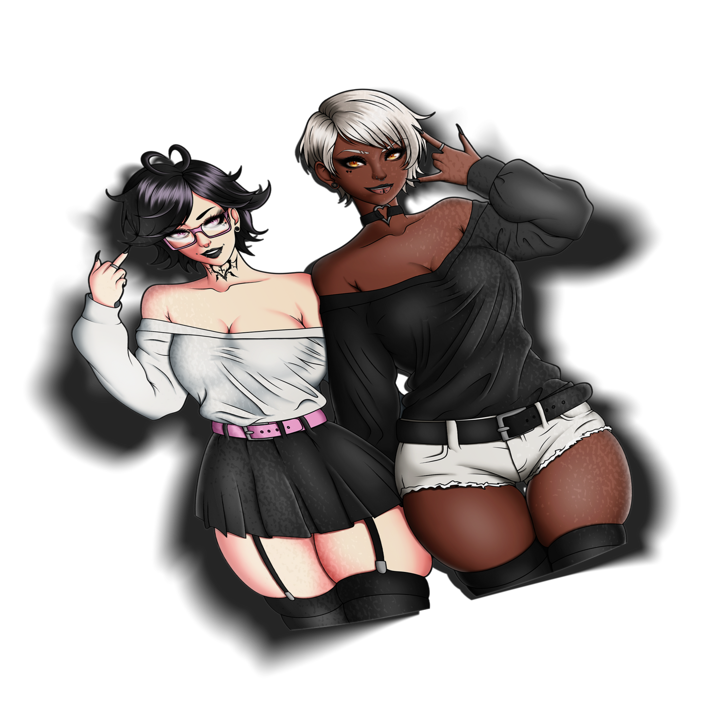 anime stickers of original characters noushi and chihime from always sick posing in goth outfits, transparent