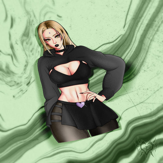 goth anime sticker of tsunade from naruto in a goth outfit