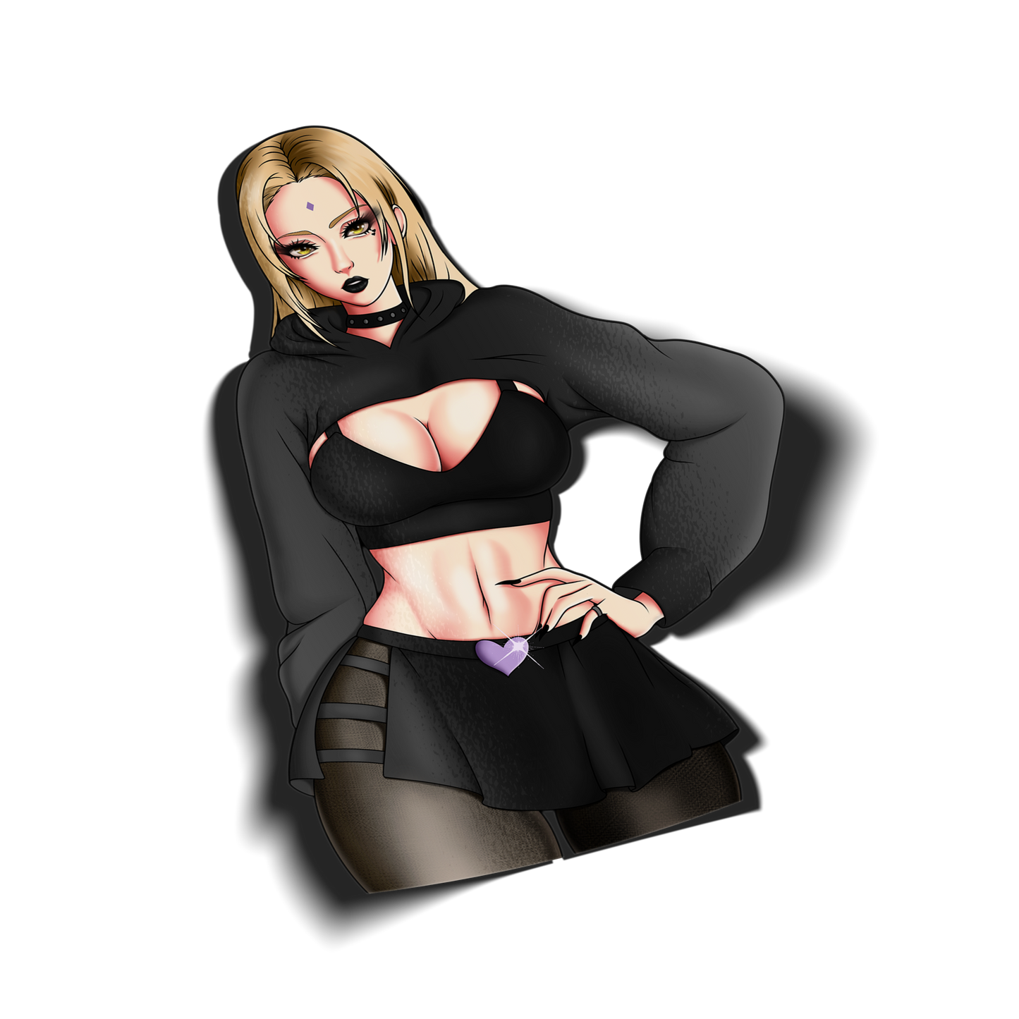 goth anime sticker of tsunade from naruto in a goth outfit, transparent