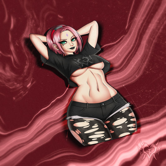 goth anime sticker of sakura from naruto in a goth outfit