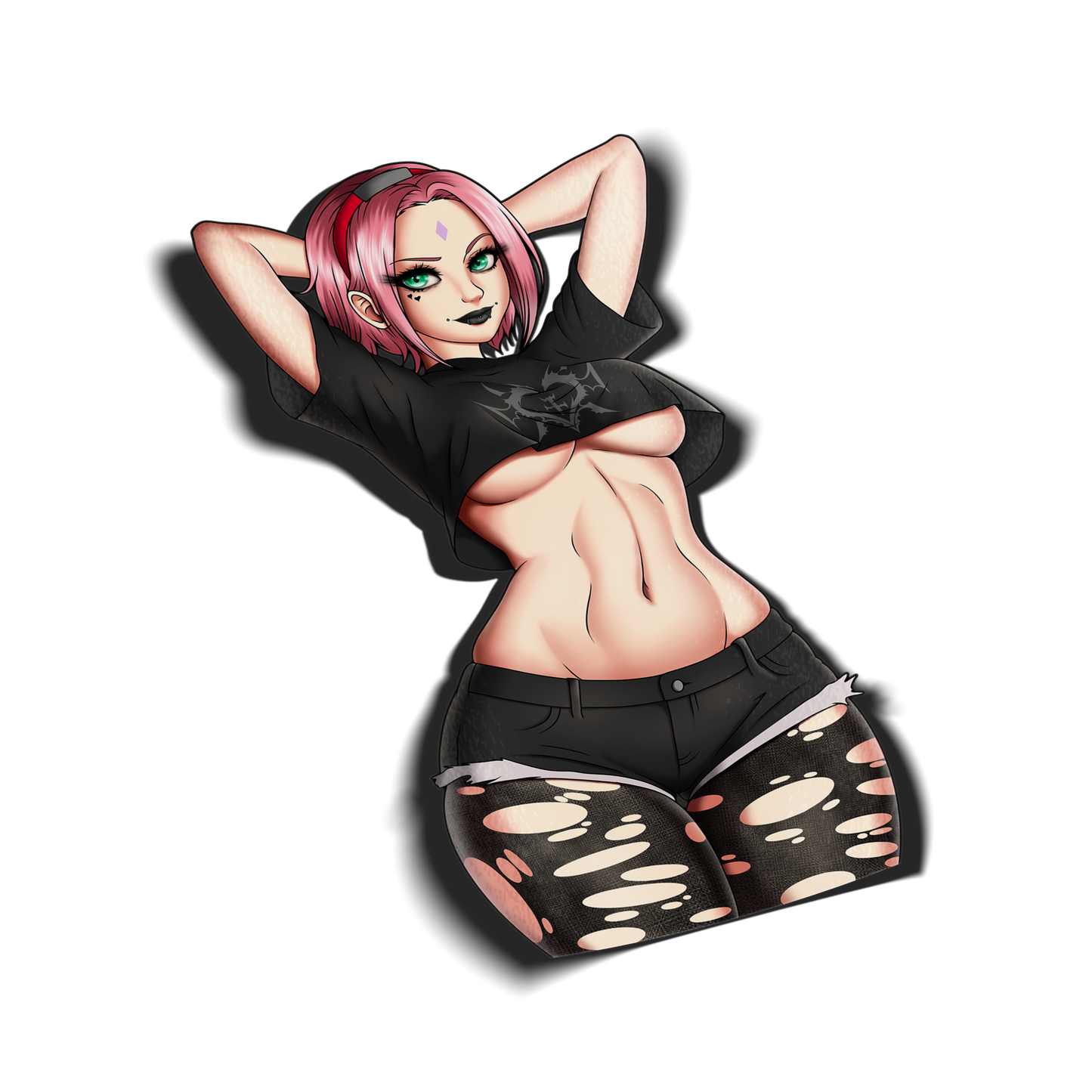 goth anime sticker of sakura from naruto in a goth outfit, transparent
