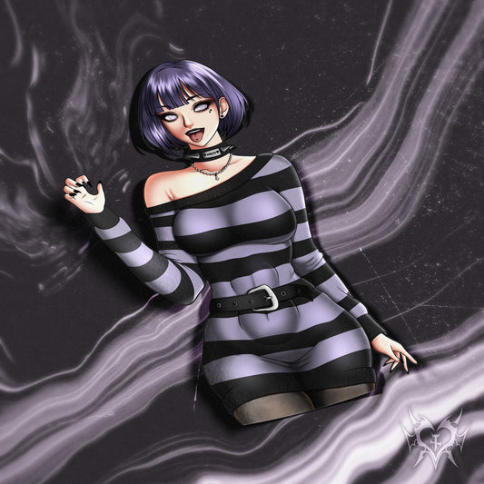 goth anime sticker of hinata from naruto in a striped goth outfit