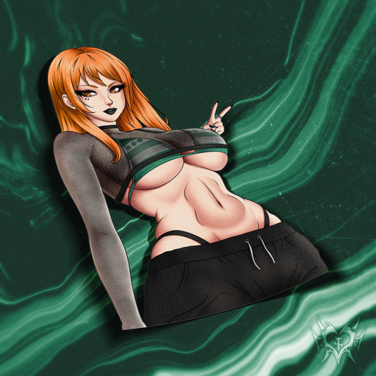 anime sticker of nami from one piece in a goth outfit and bikini