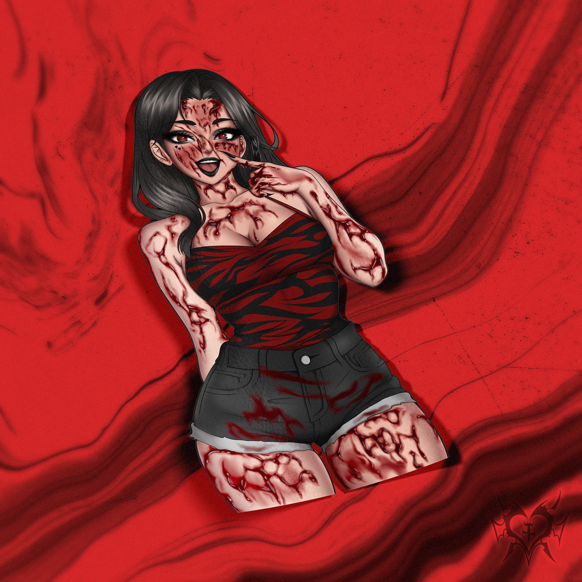 Nikki Freeman Obsession movie sticker, bloody version, shown on a red marbled background with Always Sick logo
