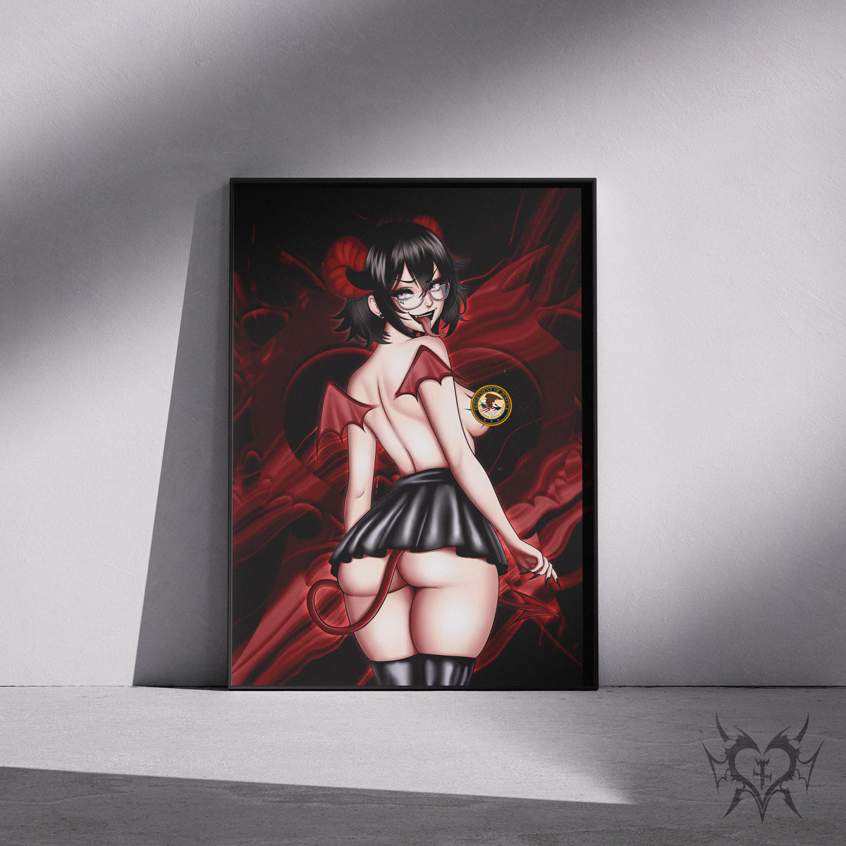 Framed Succubus Noushi print leaning against a wall for size reference