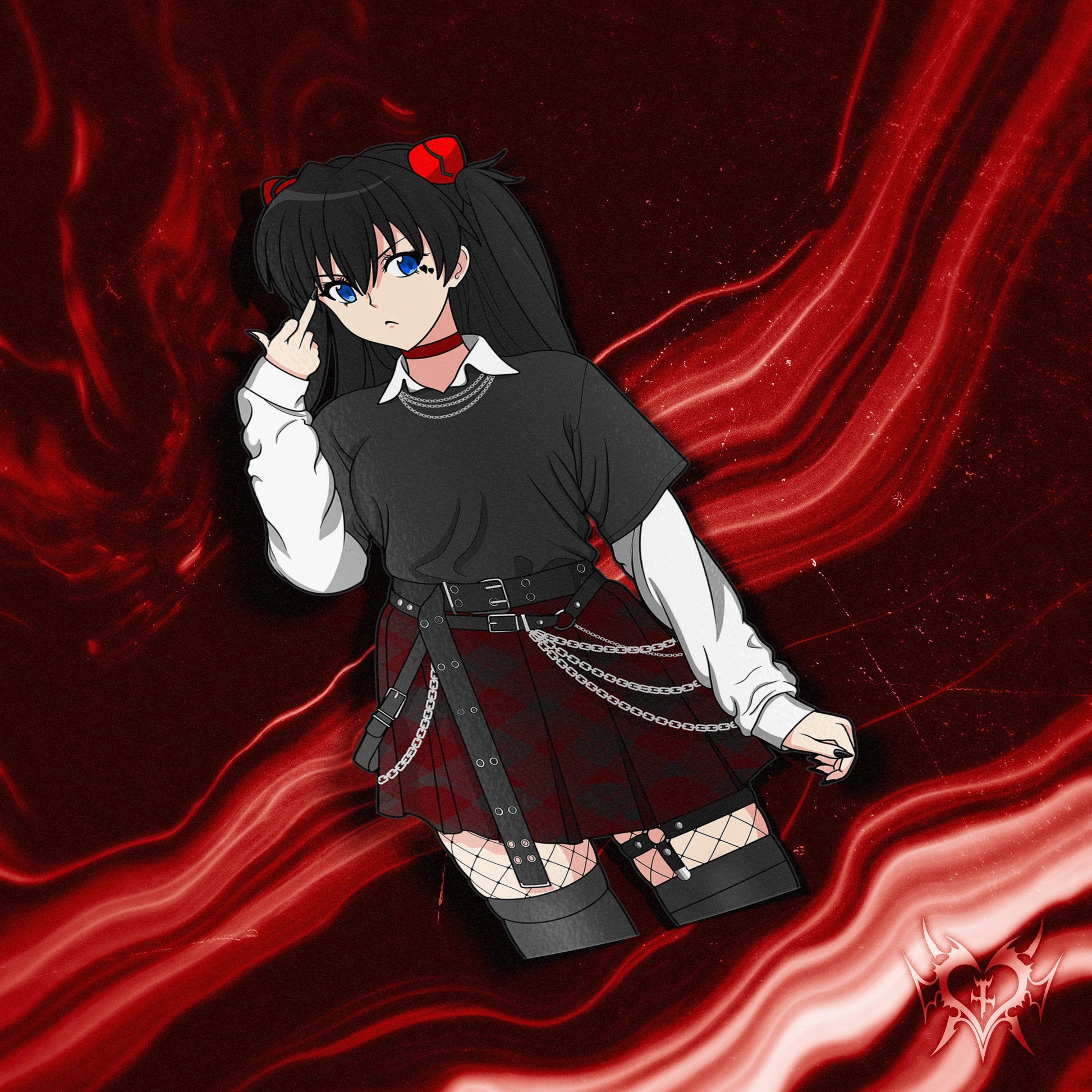 anime sticker of asuka from evangelion in goth outfit