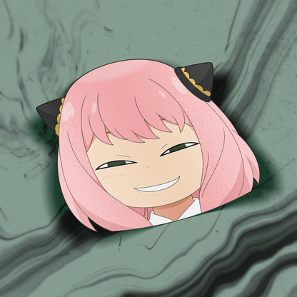 anime sticker of anya from spy family making a smug face, transparent