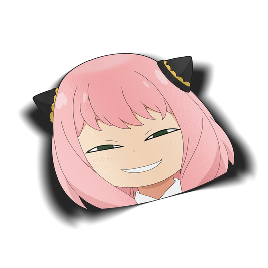 anime sticker of anya from spy family making a smug face, transparent
