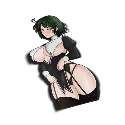 anime sticker of fubuki from one punch man in a nun outfit, transparent