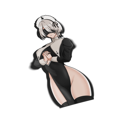 anime sticker of 2B from nier automata in a nun outfit, transparent