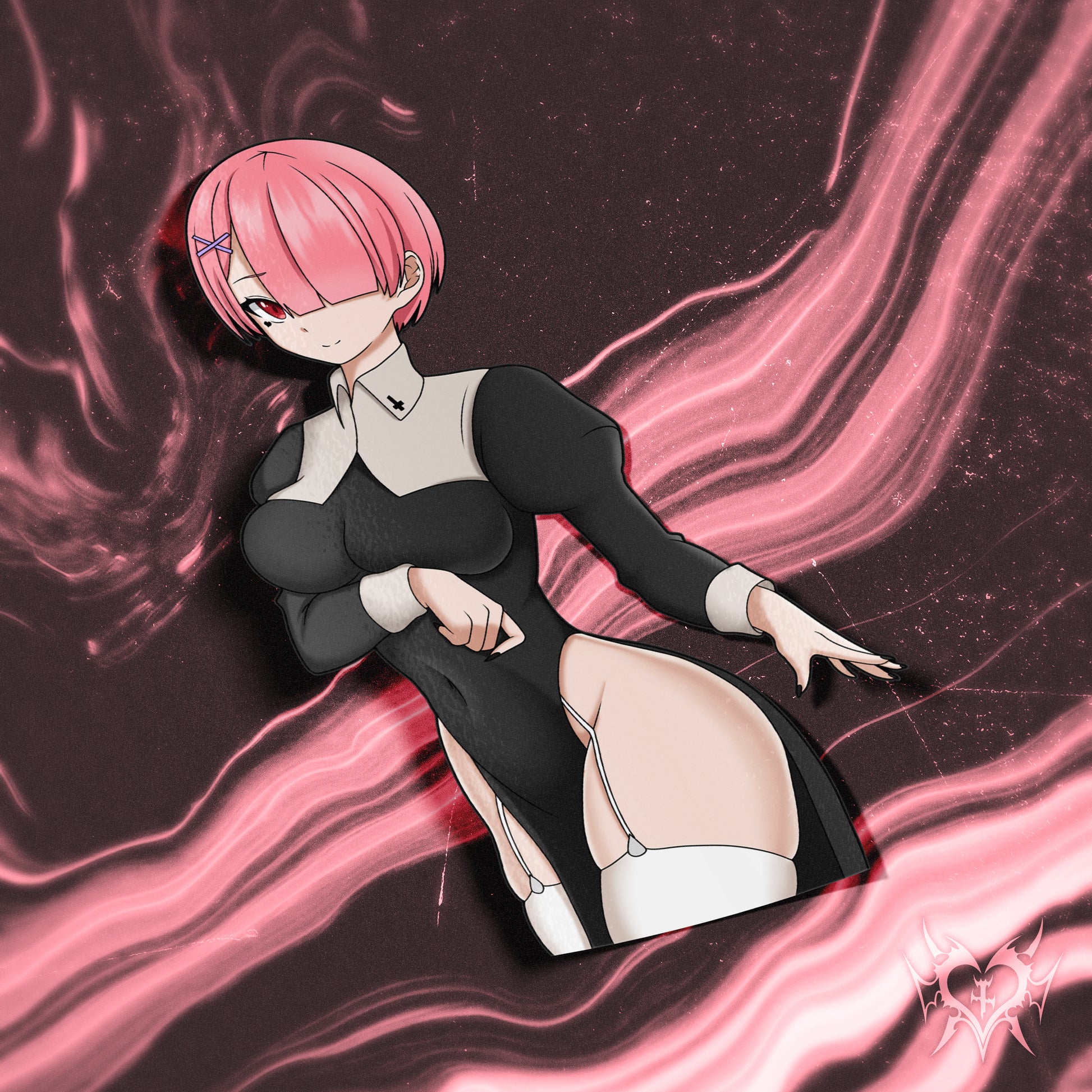 anime sticker ram from re:zero in a nun outfit