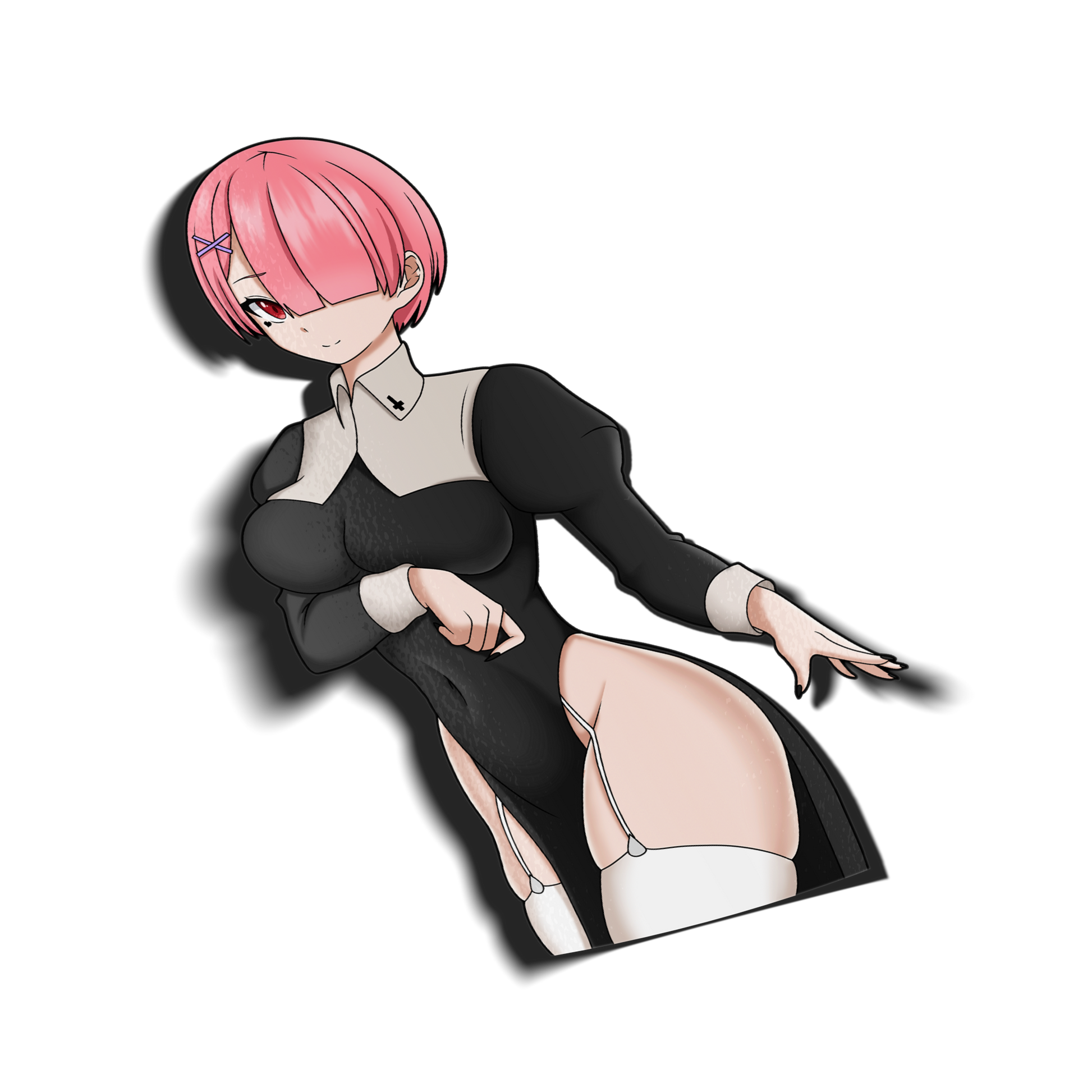anime sticker ram from re:zero in a nun outfit, transparent