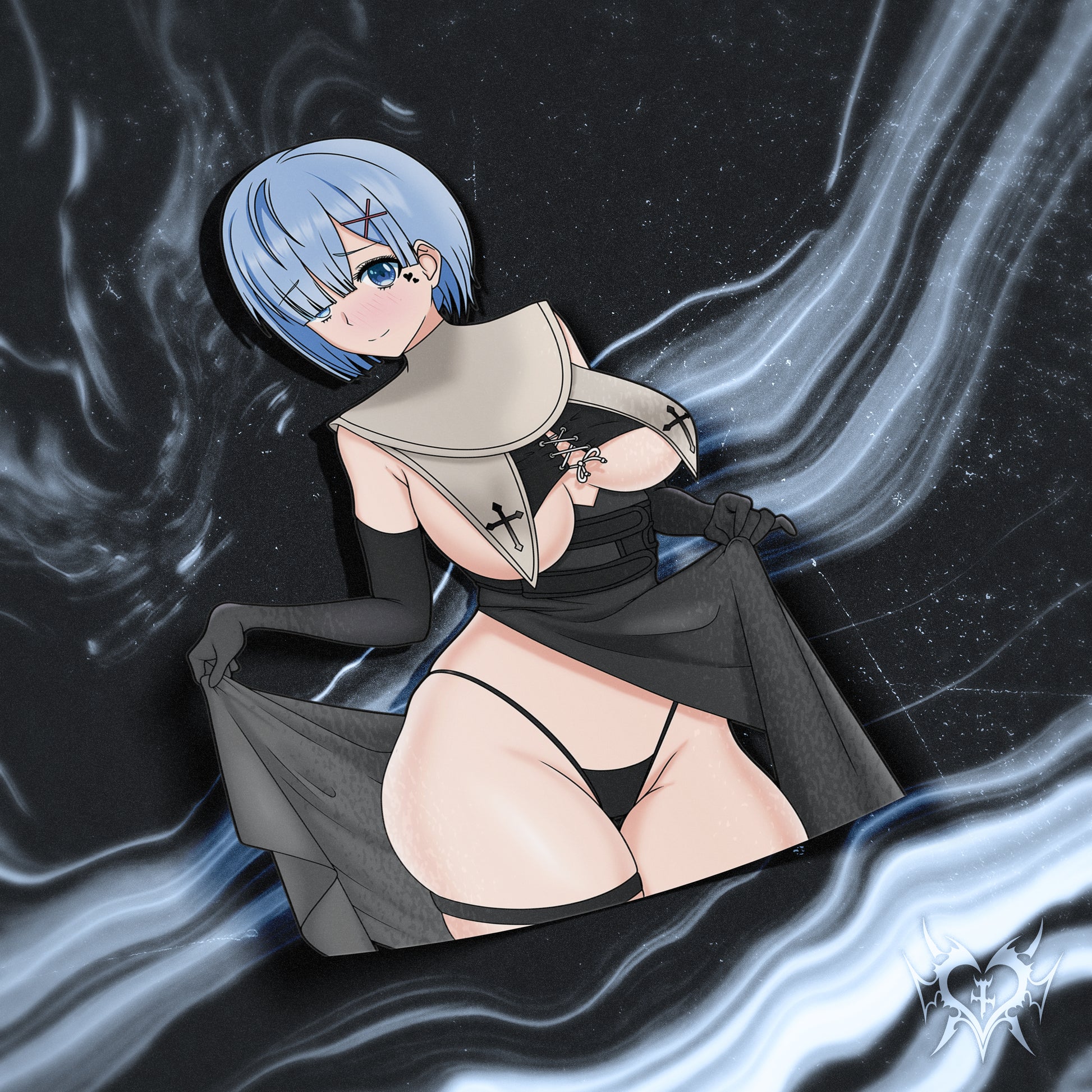 anime sticker of rem from re:zero in a nun outfit