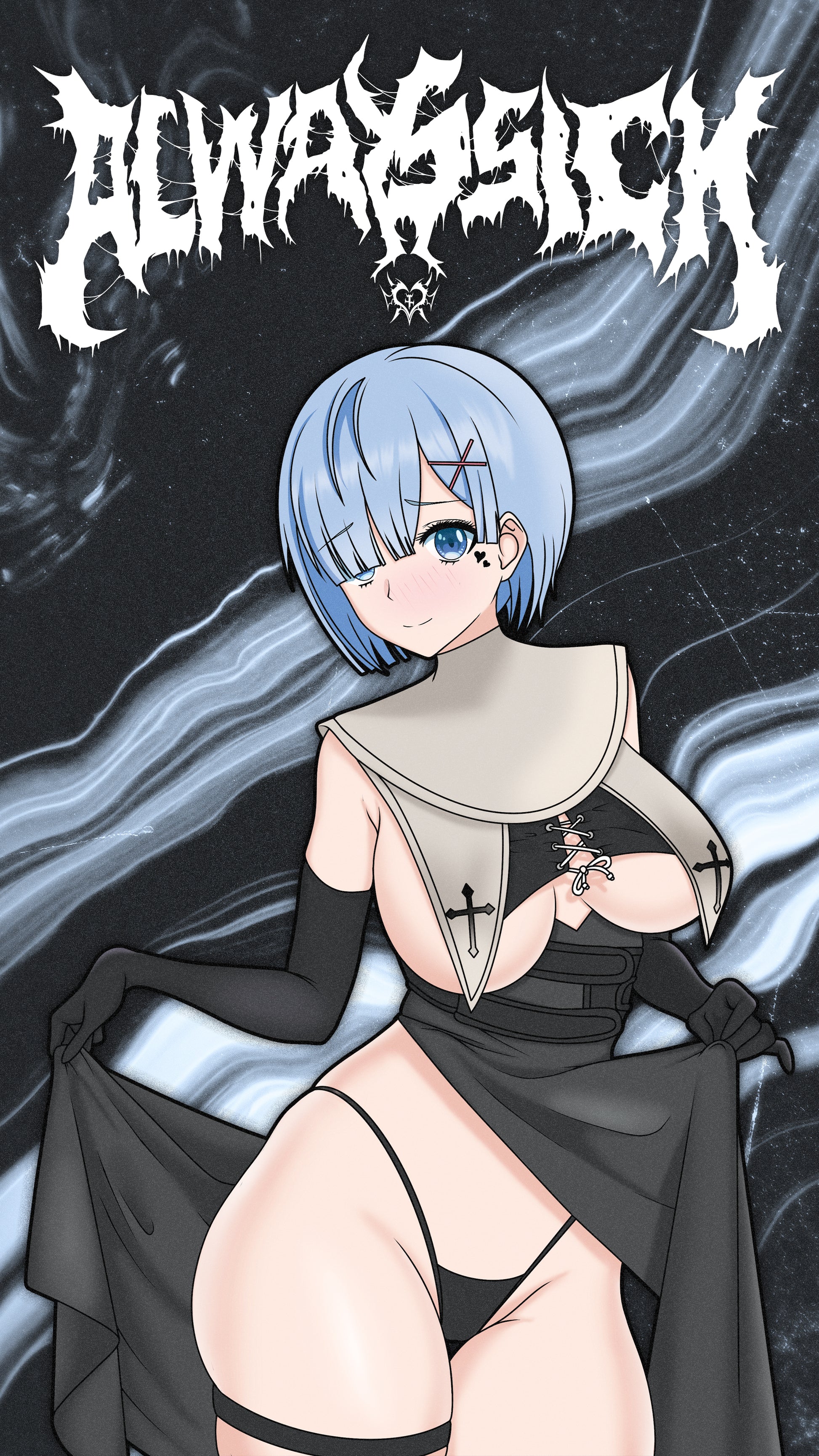 anime wallpaper of rem from re:zero in a nun outfit