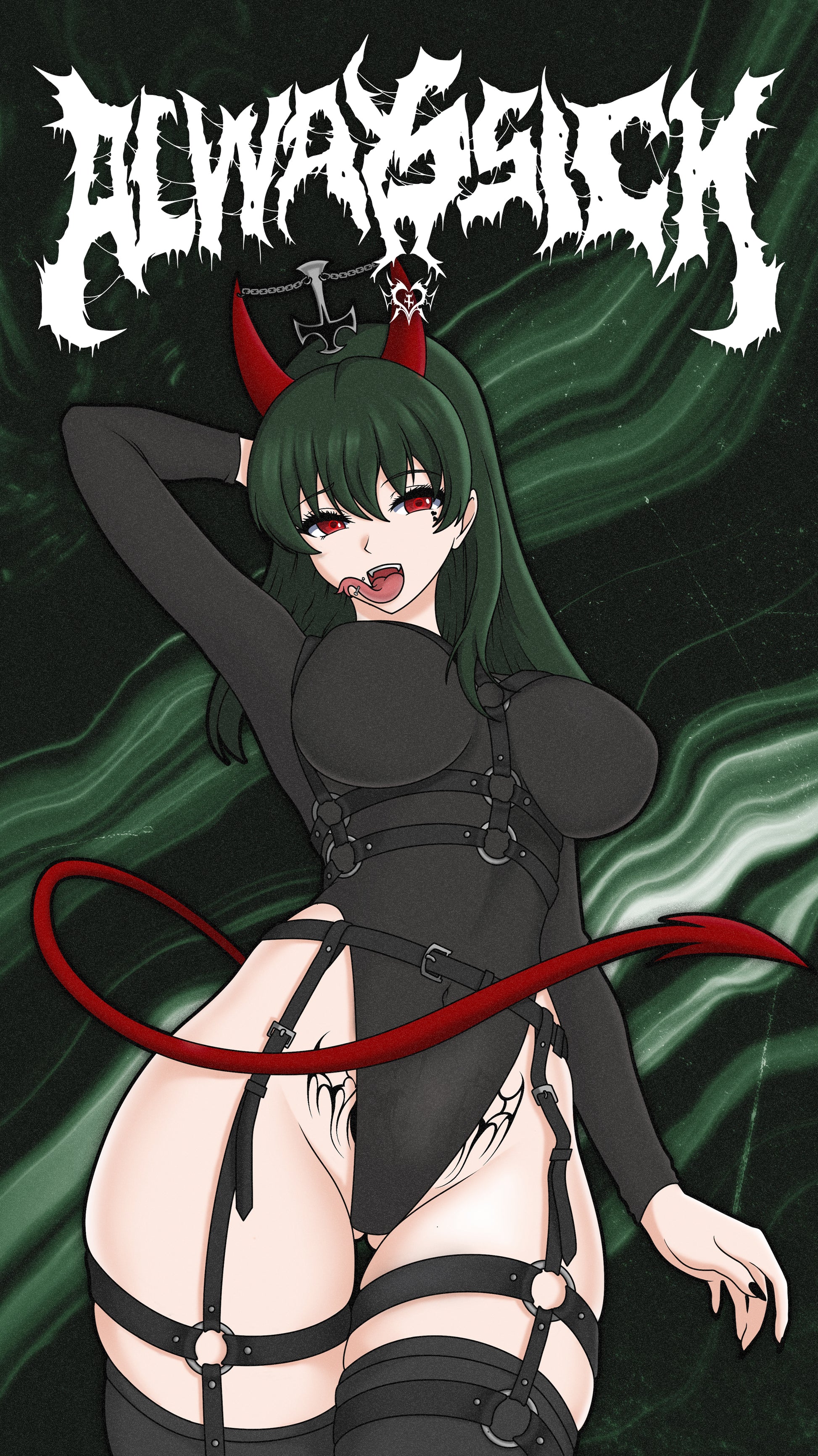 anime wallpaper of yor forger from spy x family dressed as a succubus