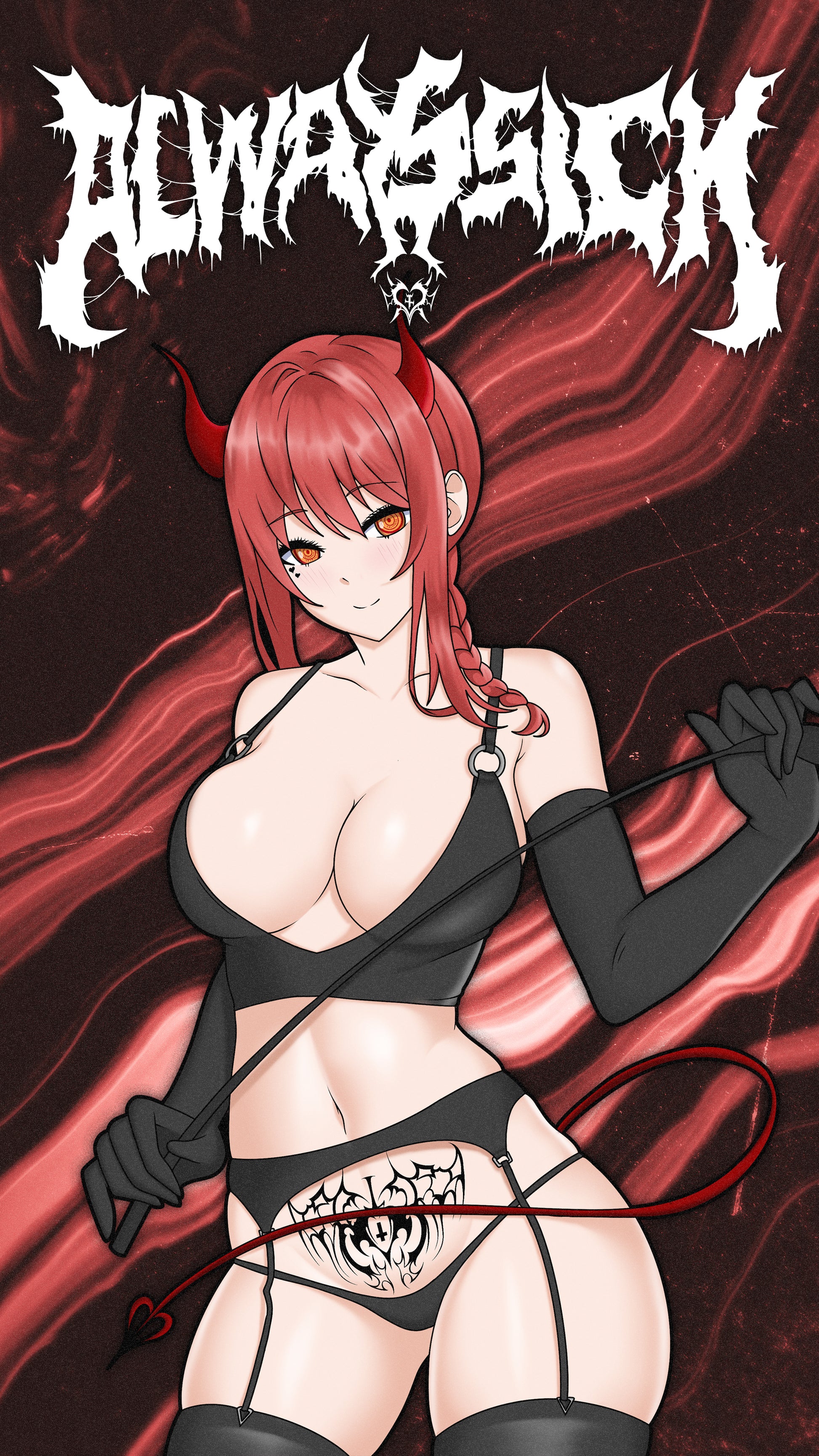 anime wallpaper of makima from chainsaw man csm dressed as a succubus
