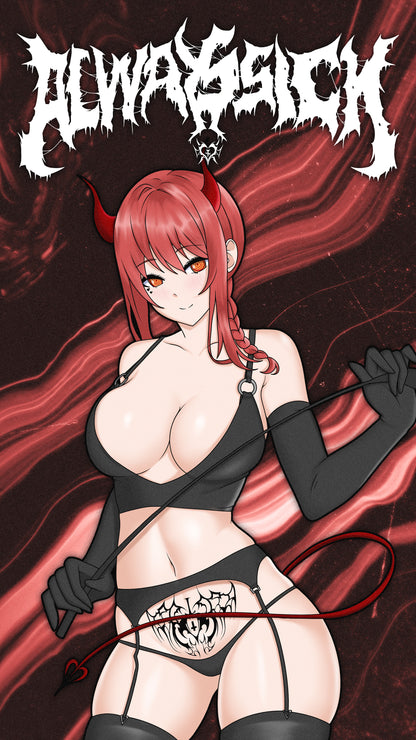 anime wallpaper of makima from chainsaw man csm dressed as a succubus