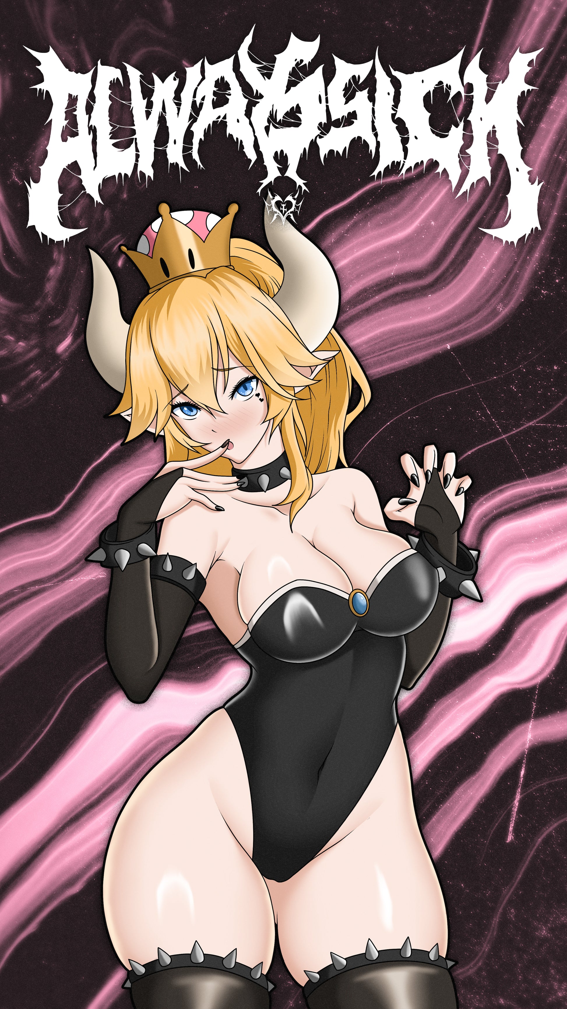 anime wallpaper of bowsette in a goth outfit