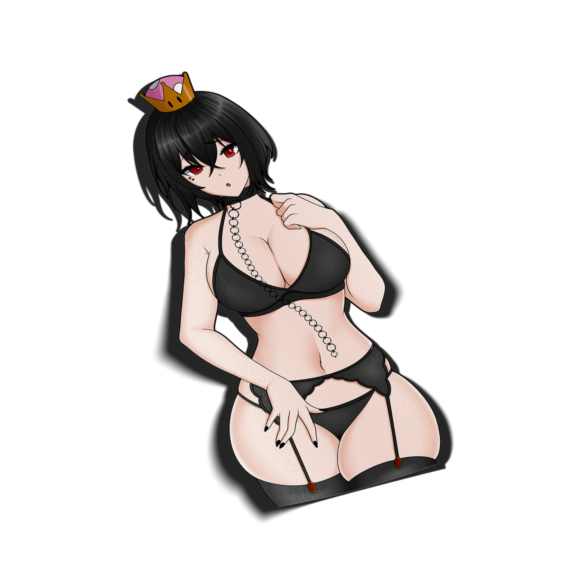 anime sticker of chompette in goth lingerie, transparent