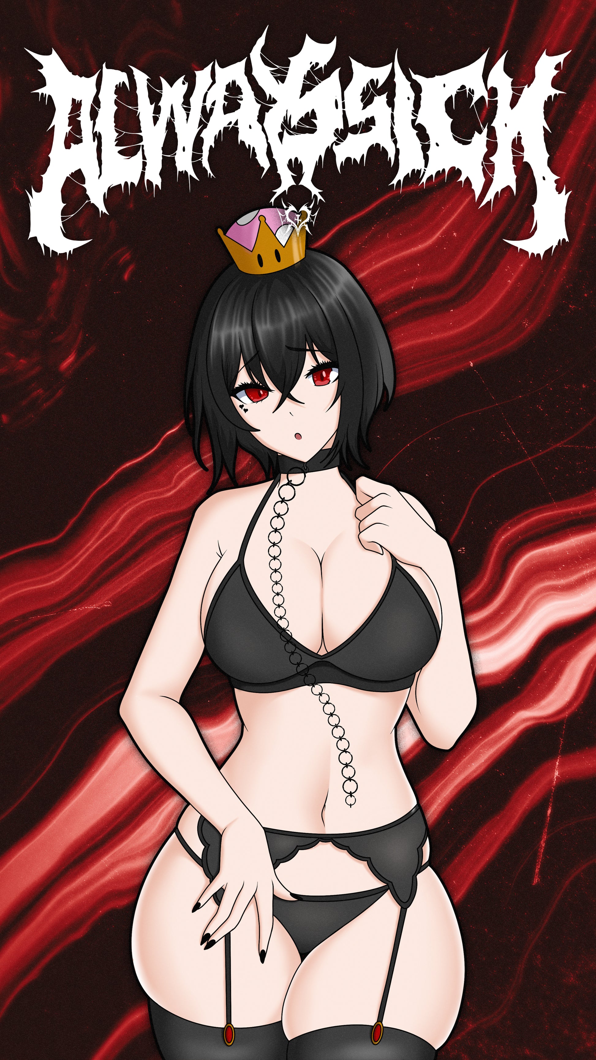 anime wallpaper of chompette in goth lingerie