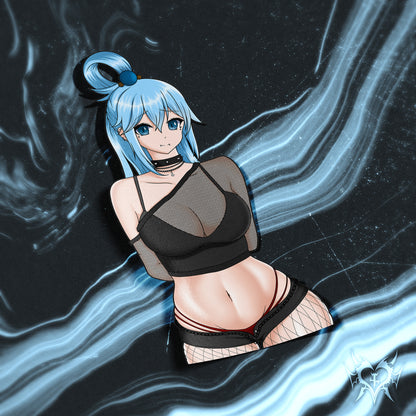 anime sticker of aqua from konosuba in a goth outfit