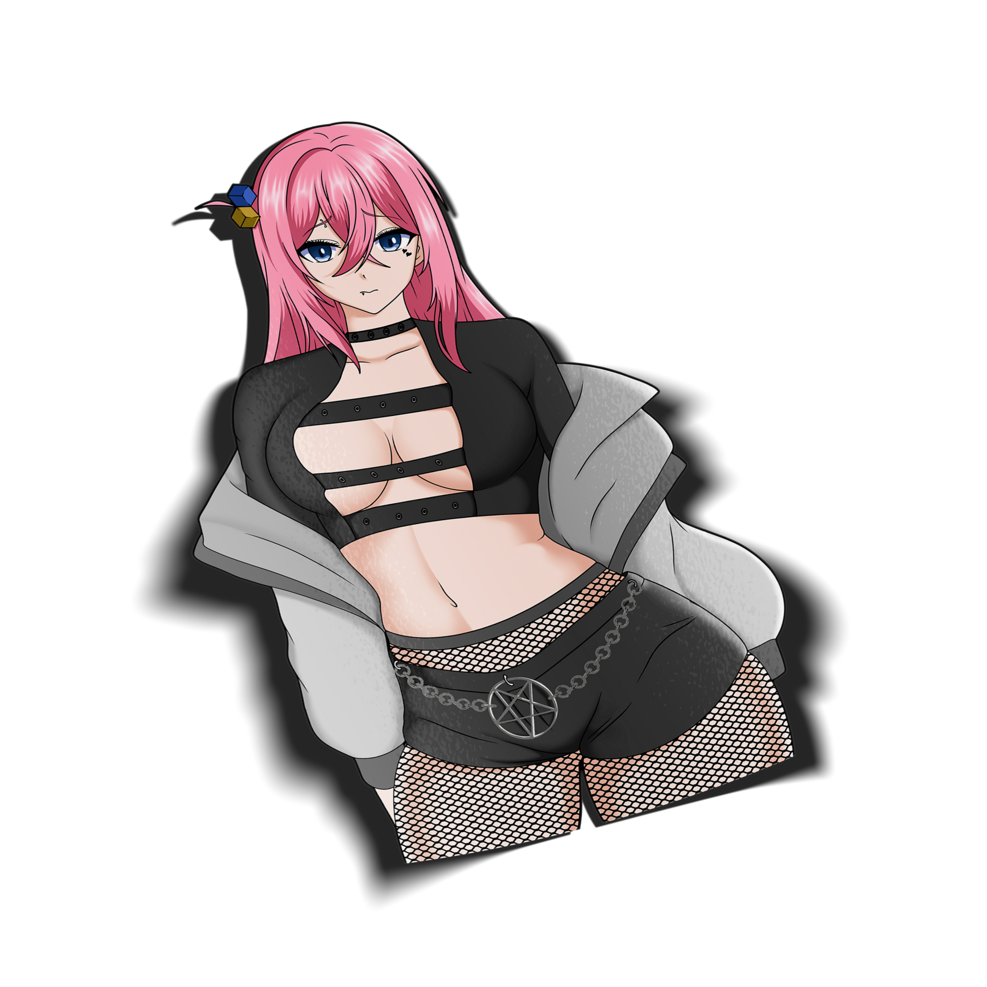 anime sticker of bocchi from bocchi the rock in a goth outfit, transparent