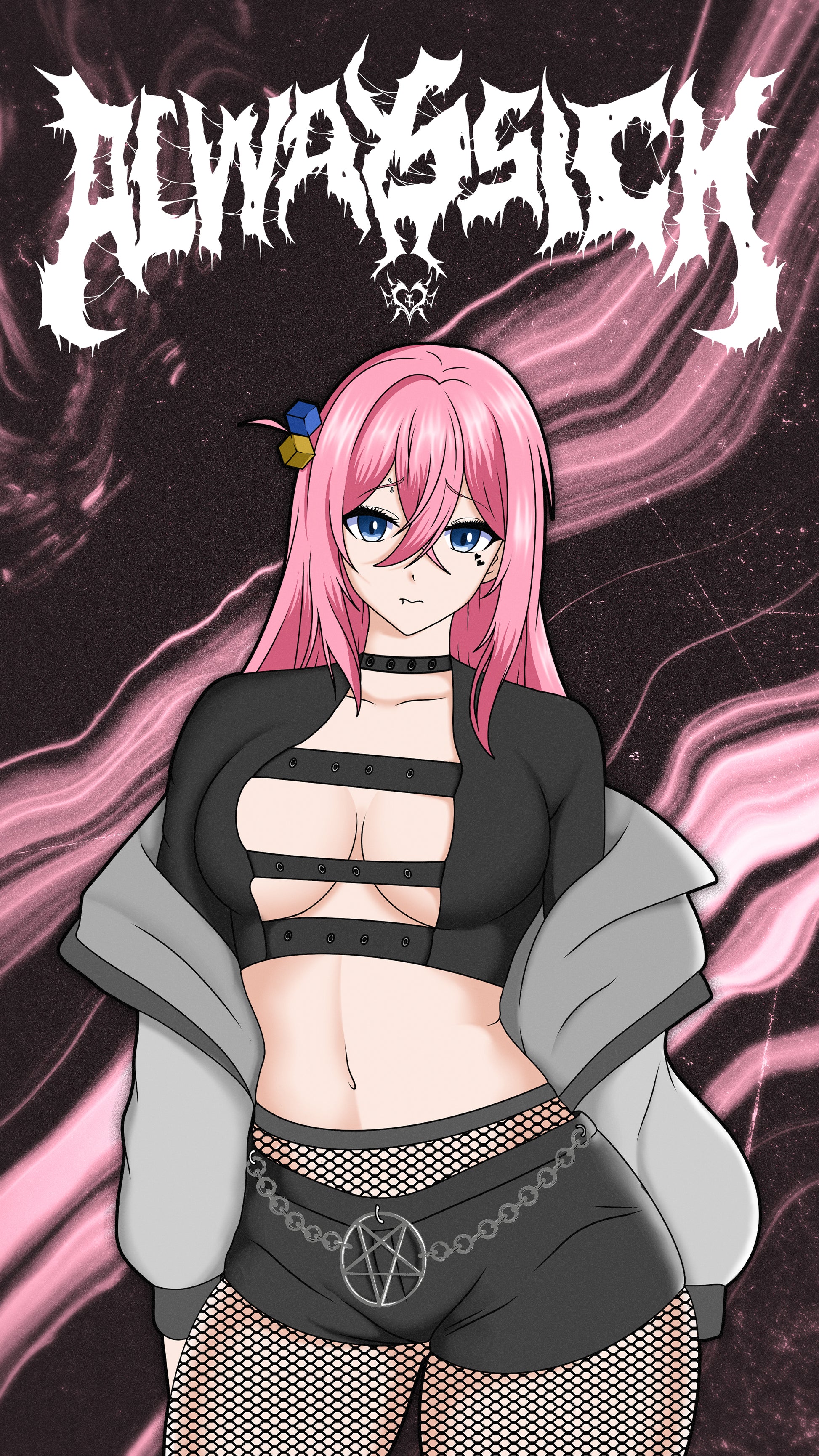 anime wallpaper of bocchi from bocchi the rock in a goth outfit
