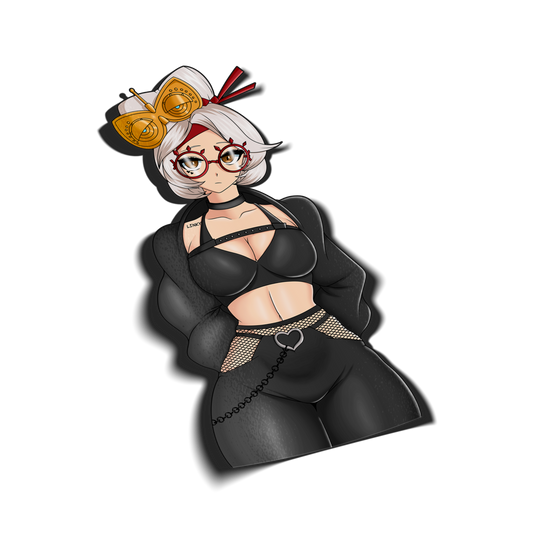 anime sticker of purah from the legend of zelda tears of the kingdom in a goth outfit, transparent