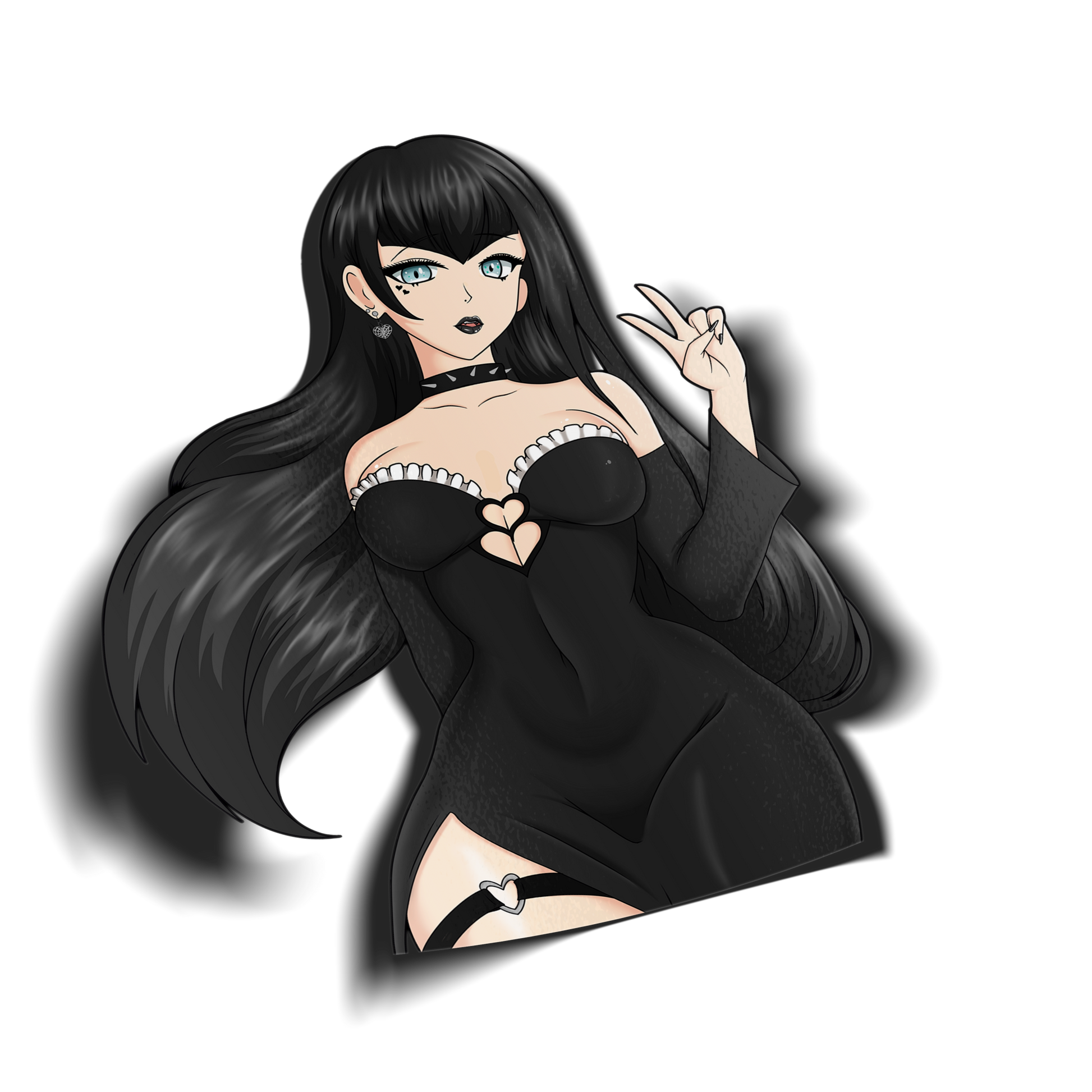 anime sticker of hailey rose in a goth dress, transparent