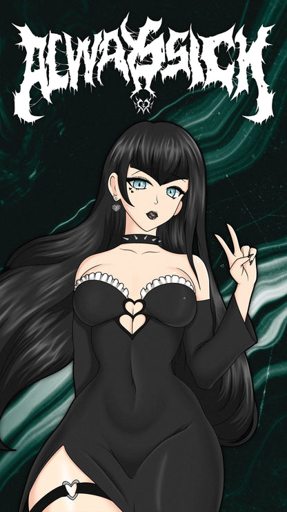 anime wallpaper of hailey rose in a goth dress